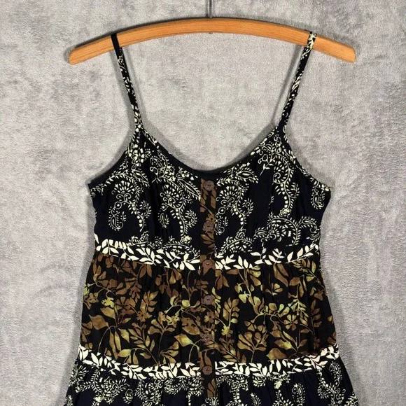Santiki Tiered Midi Dress Women's Size L Floral Print Black Brown Bohemian Fairy - Picture 7 of 14